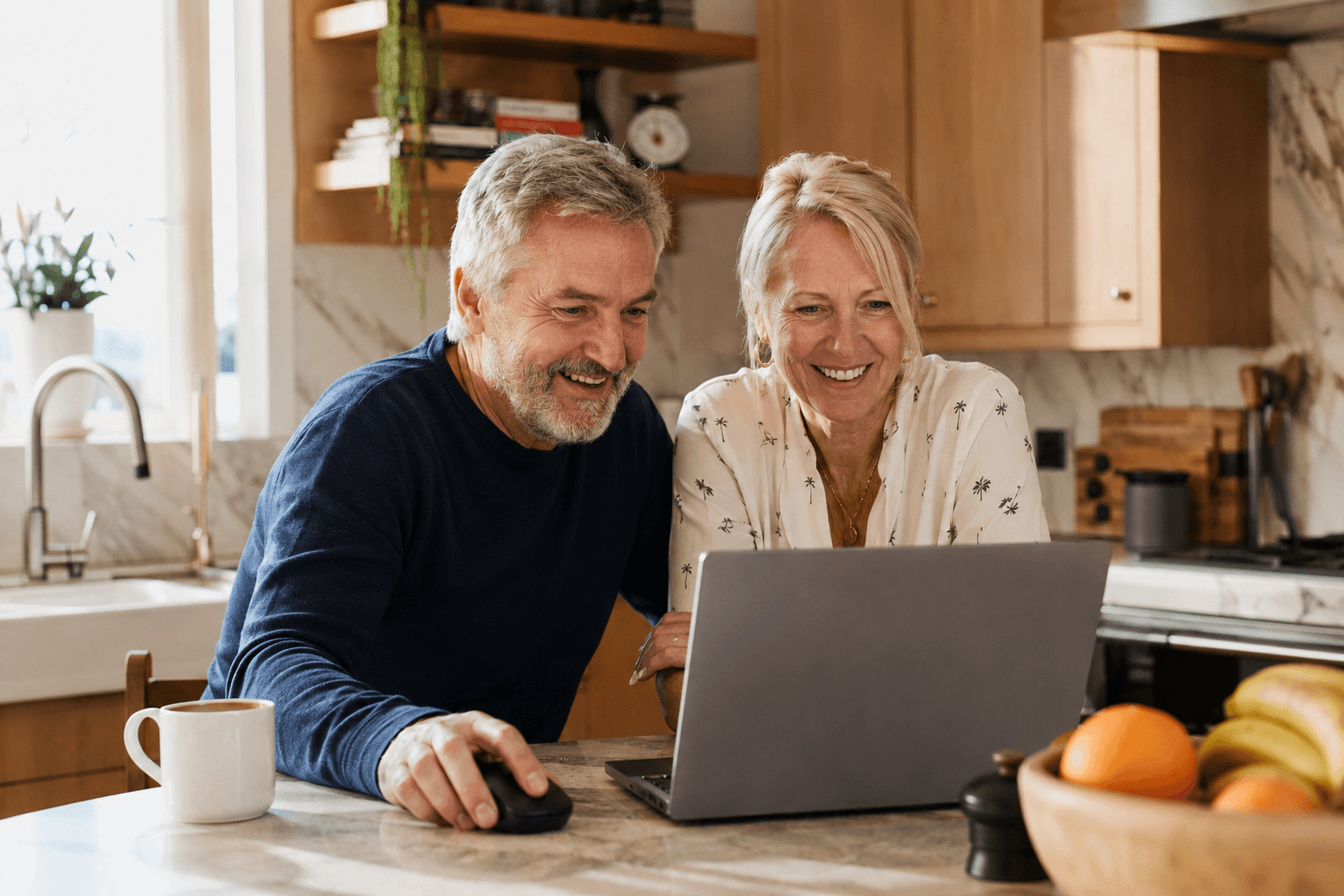 A host couple setting up their listing on a laptop